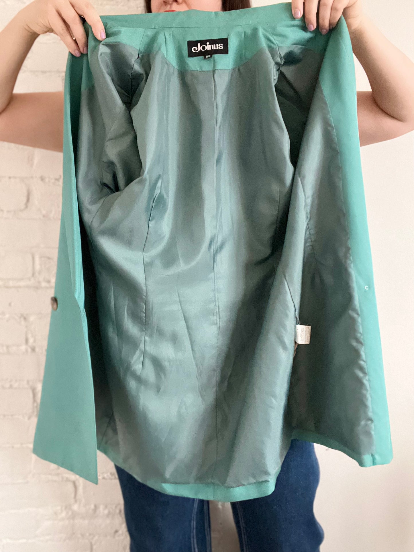 Turquoise Double-Breasted Silk Satin Blazer  - L