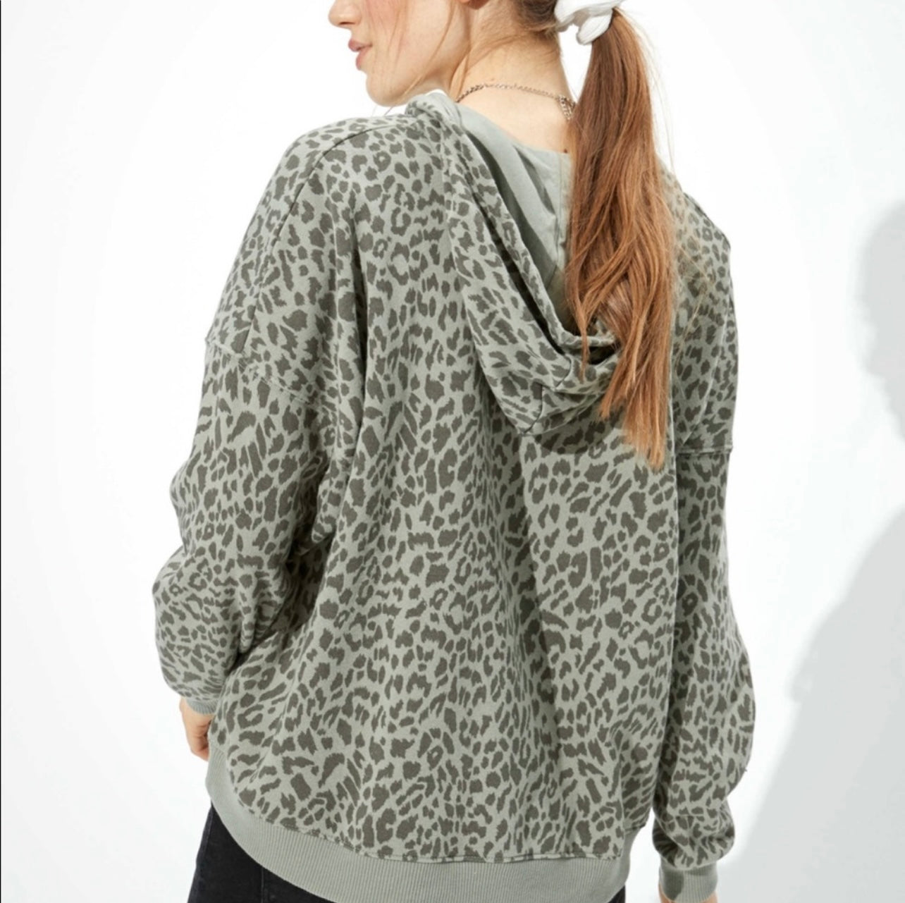 Olive Green Leopard Pullover - Size S/M