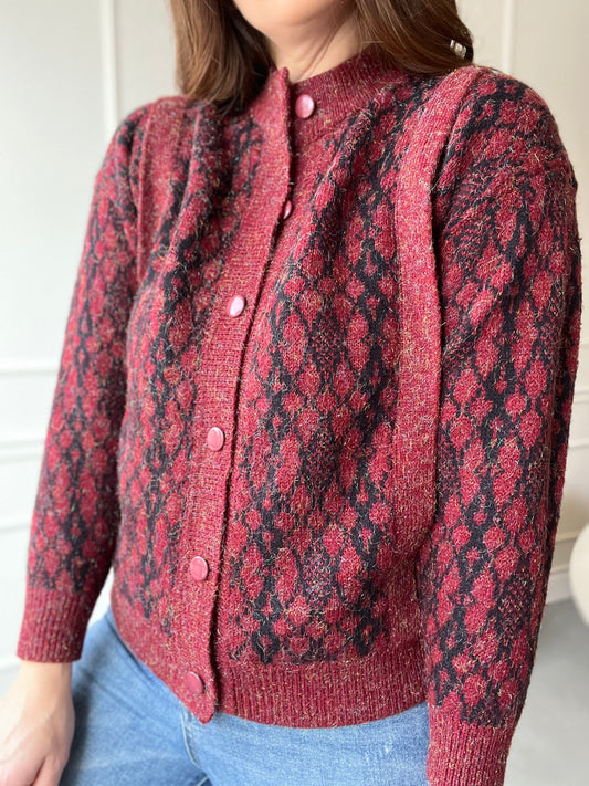 Red and Black Giraffe Tinsel Sweater - Size S/M