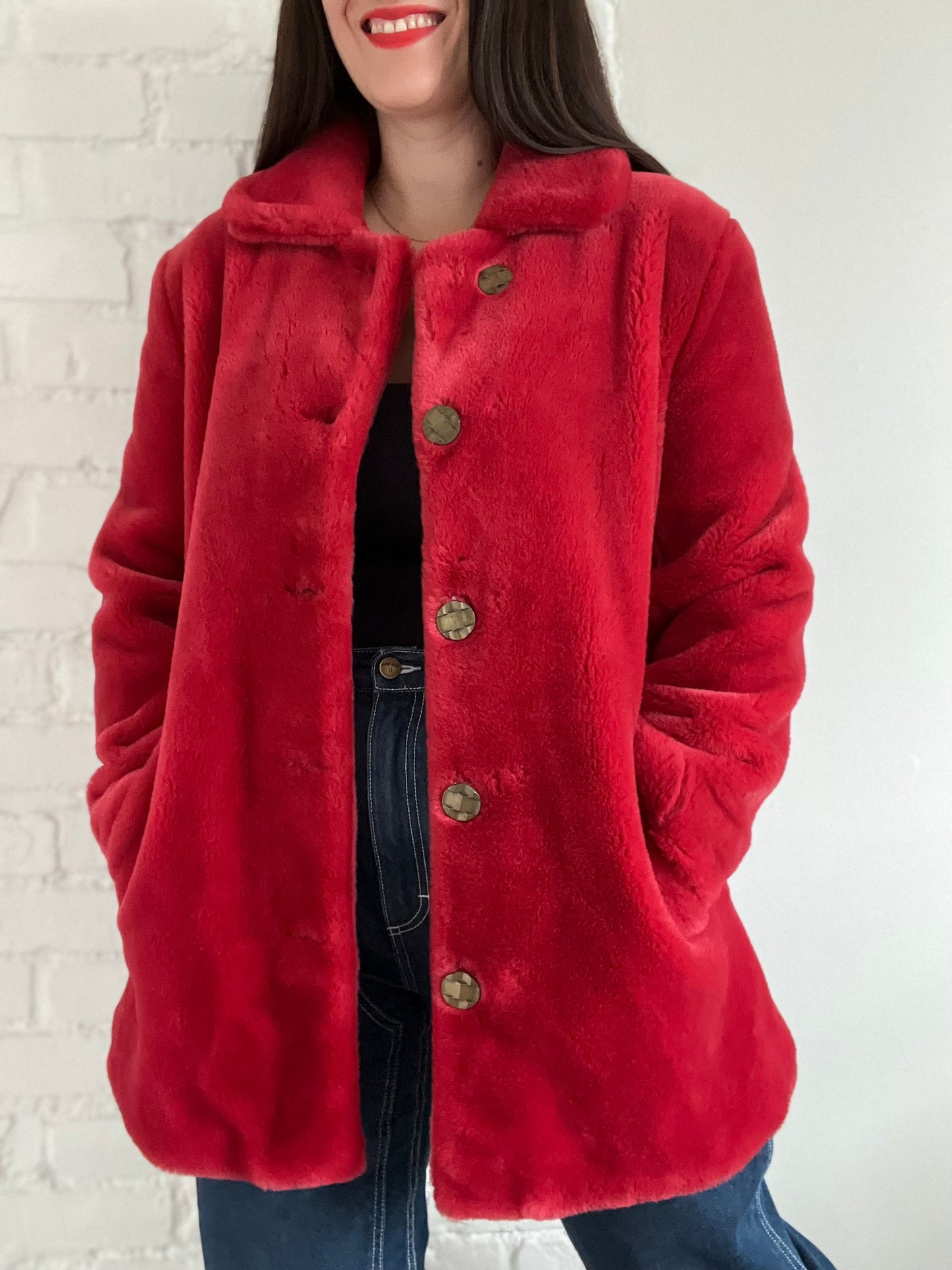 Faux Fur Cherry Red Jacket - M/L