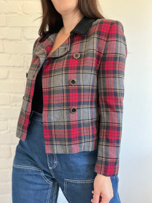 Red & Black Plaid Blazer - Size 6