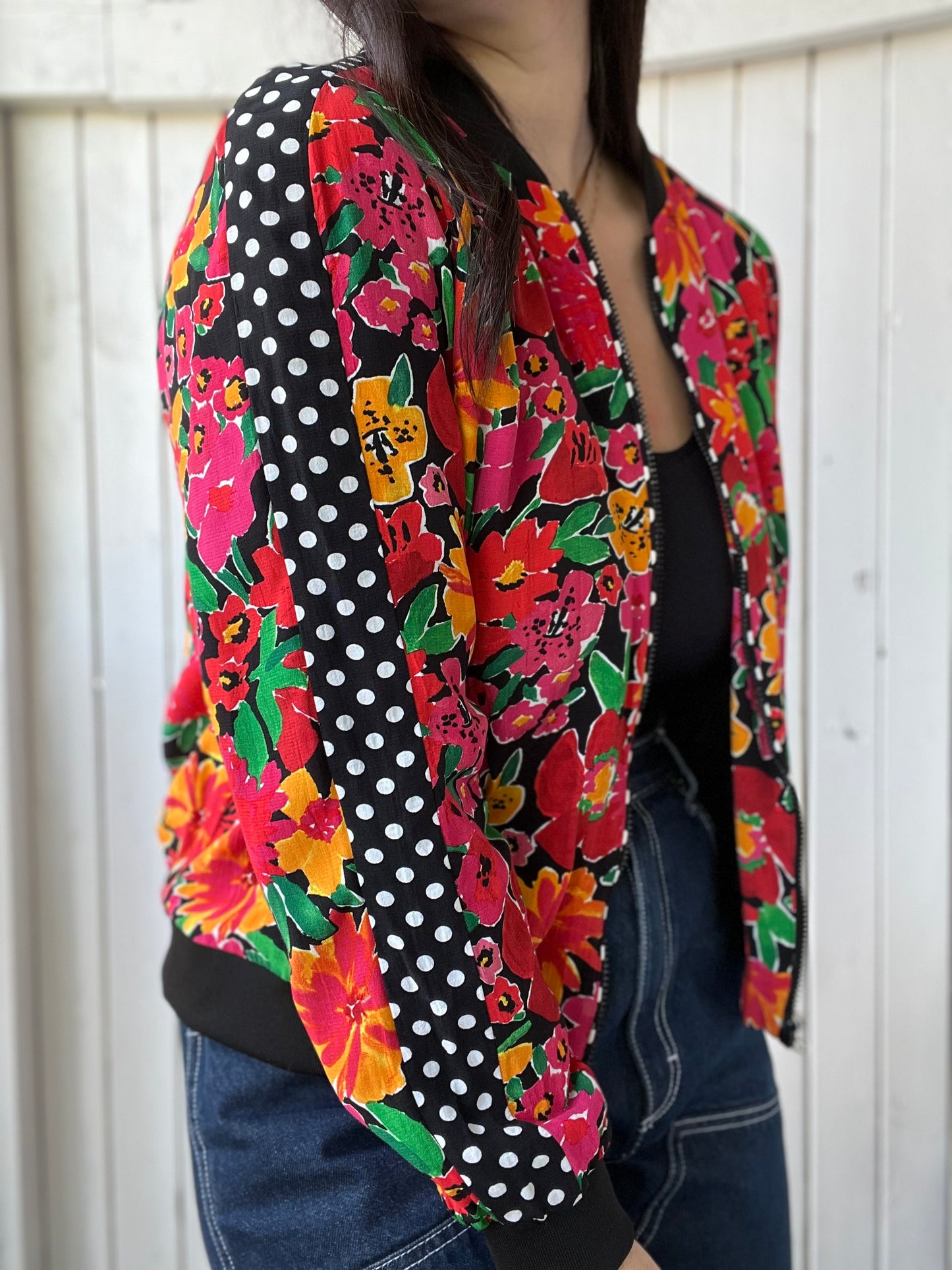 Floral Dotted Spring Bomber - Size L