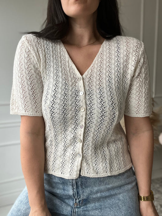 Vintage V-Neck Crochet Top - Size S