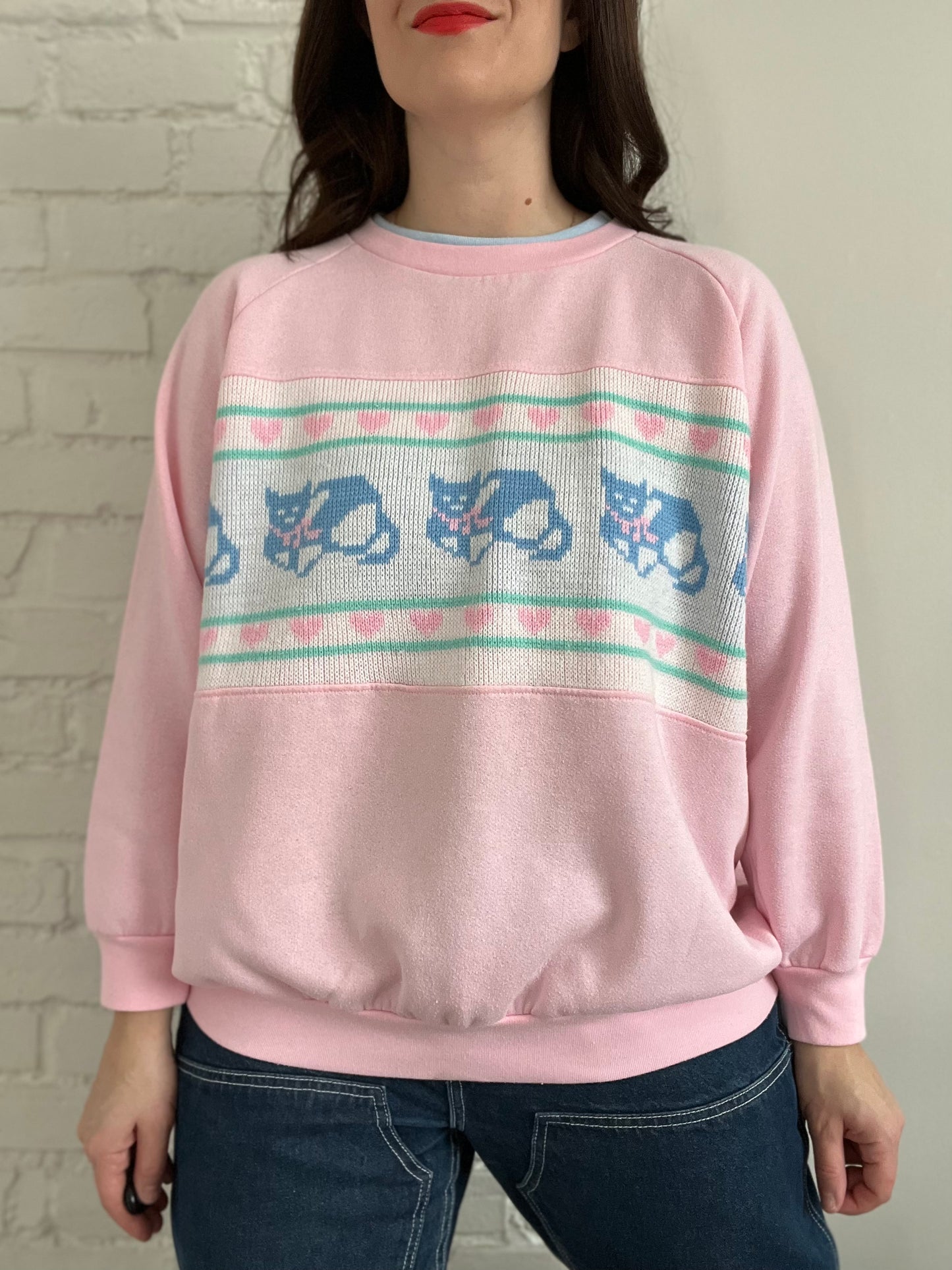Bubblegum Pink Cat Love Sweater - L/XL