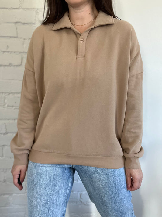 NEW Dark Beige Quarter Zip Sweater - Size S-L