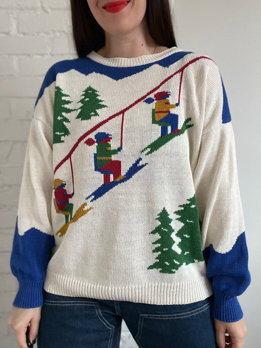 Vintage Ski Slope Knit Sweater - XL