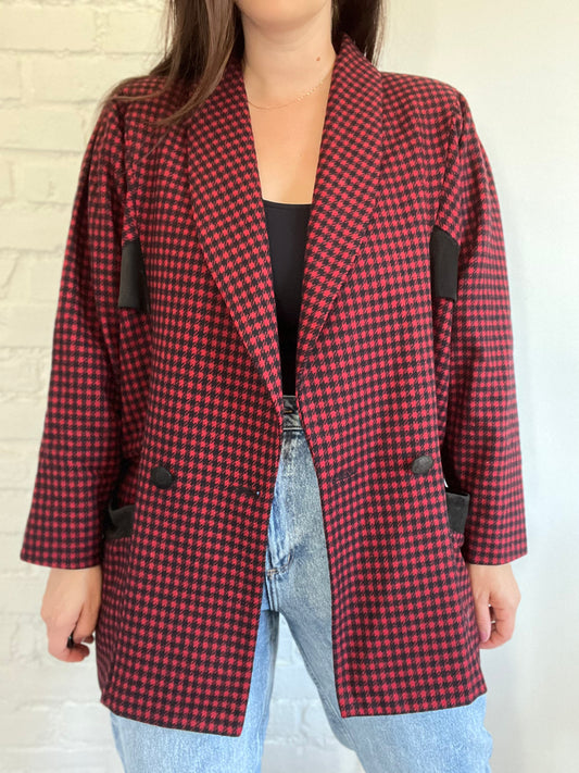 Red & Black Gingham Vintage Blazer - Size XL
