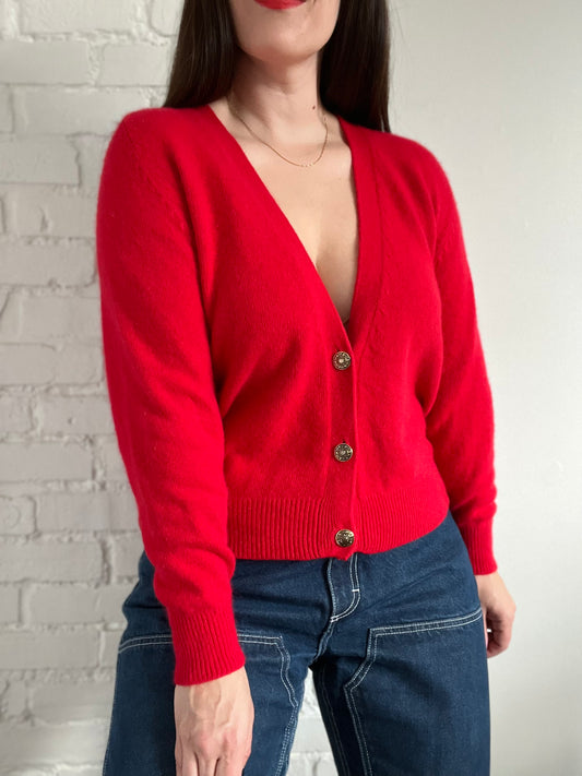 Cashmere Red & Gold Cardigan  - S
