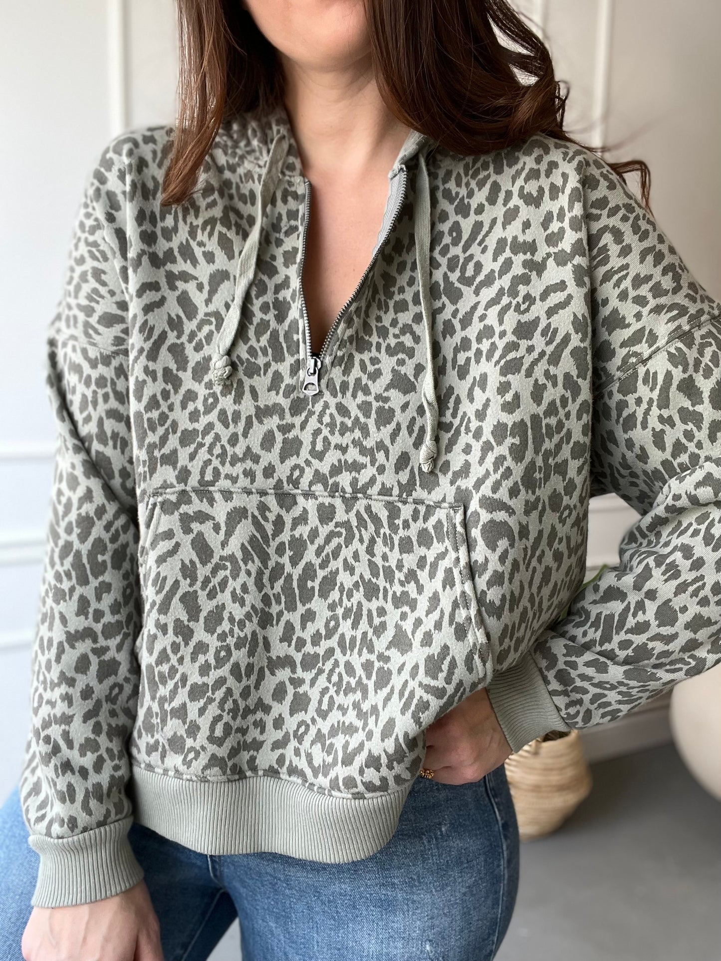 Olive Green Leopard Pullover - Size S/M