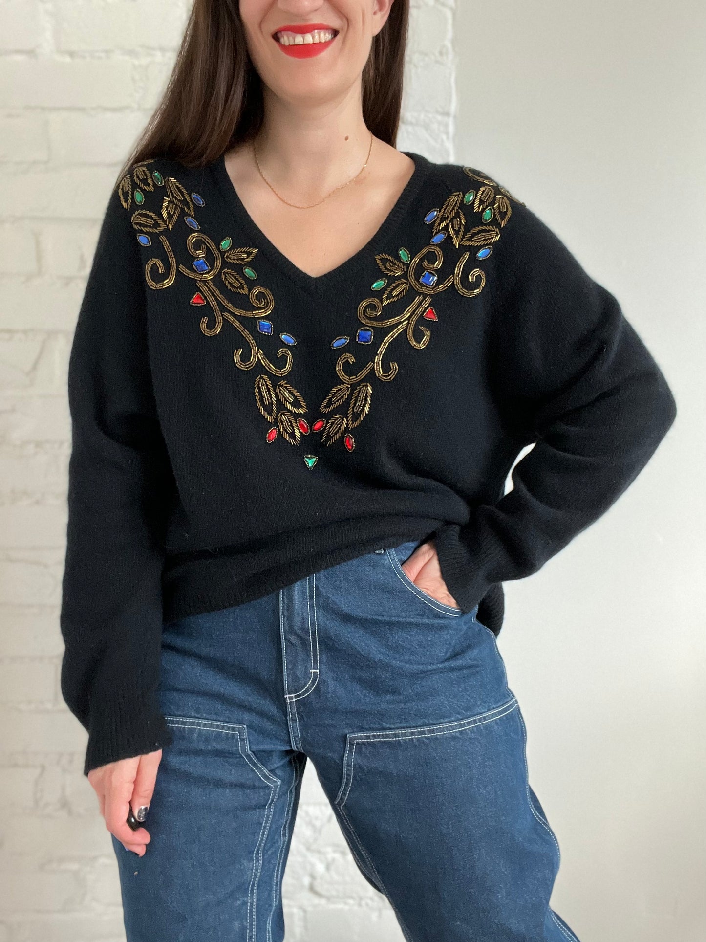 Dazzling Gemstone Knit Sweater - XL