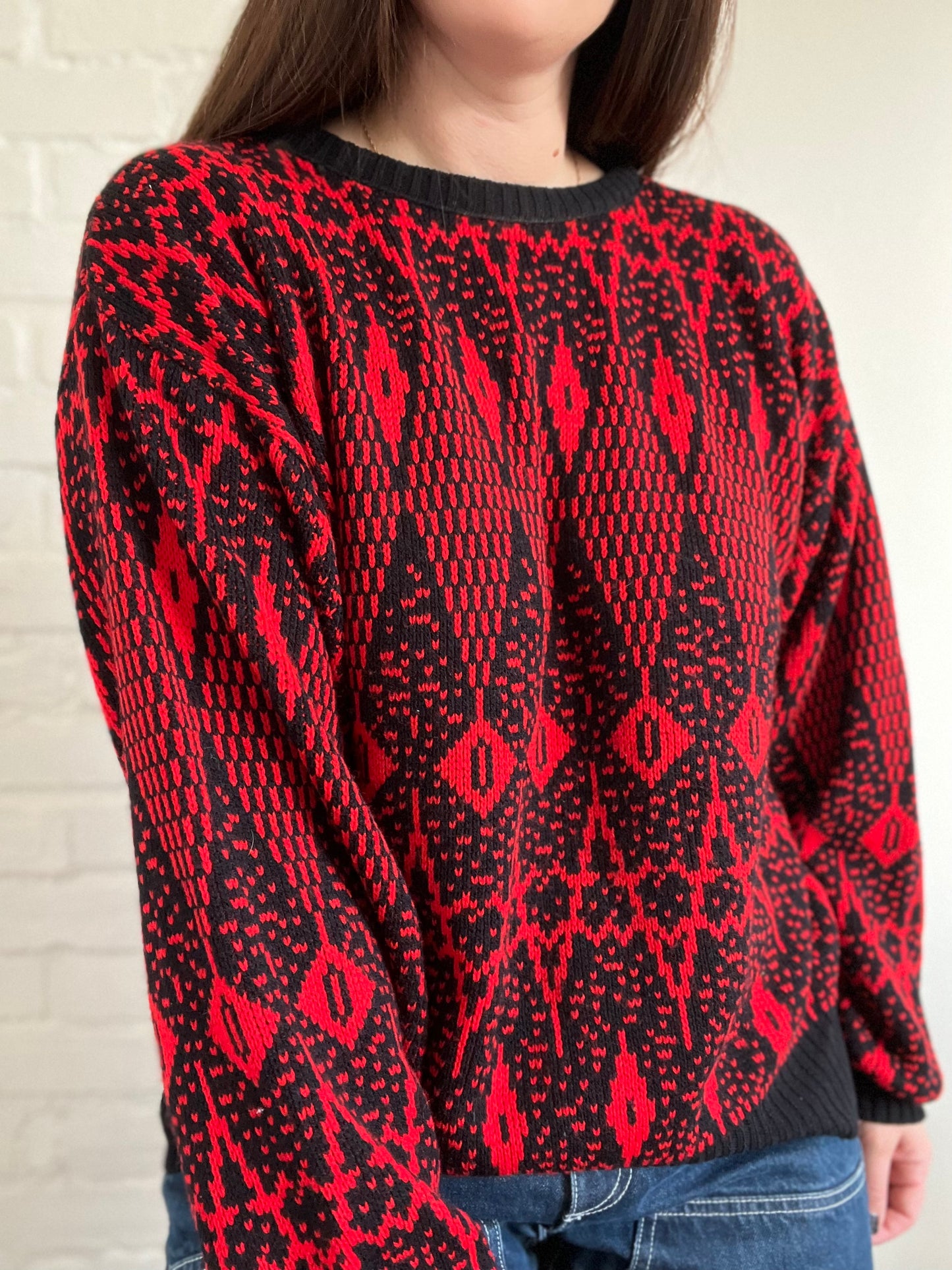 Black & Red Abstract Sweater - Size L/XL