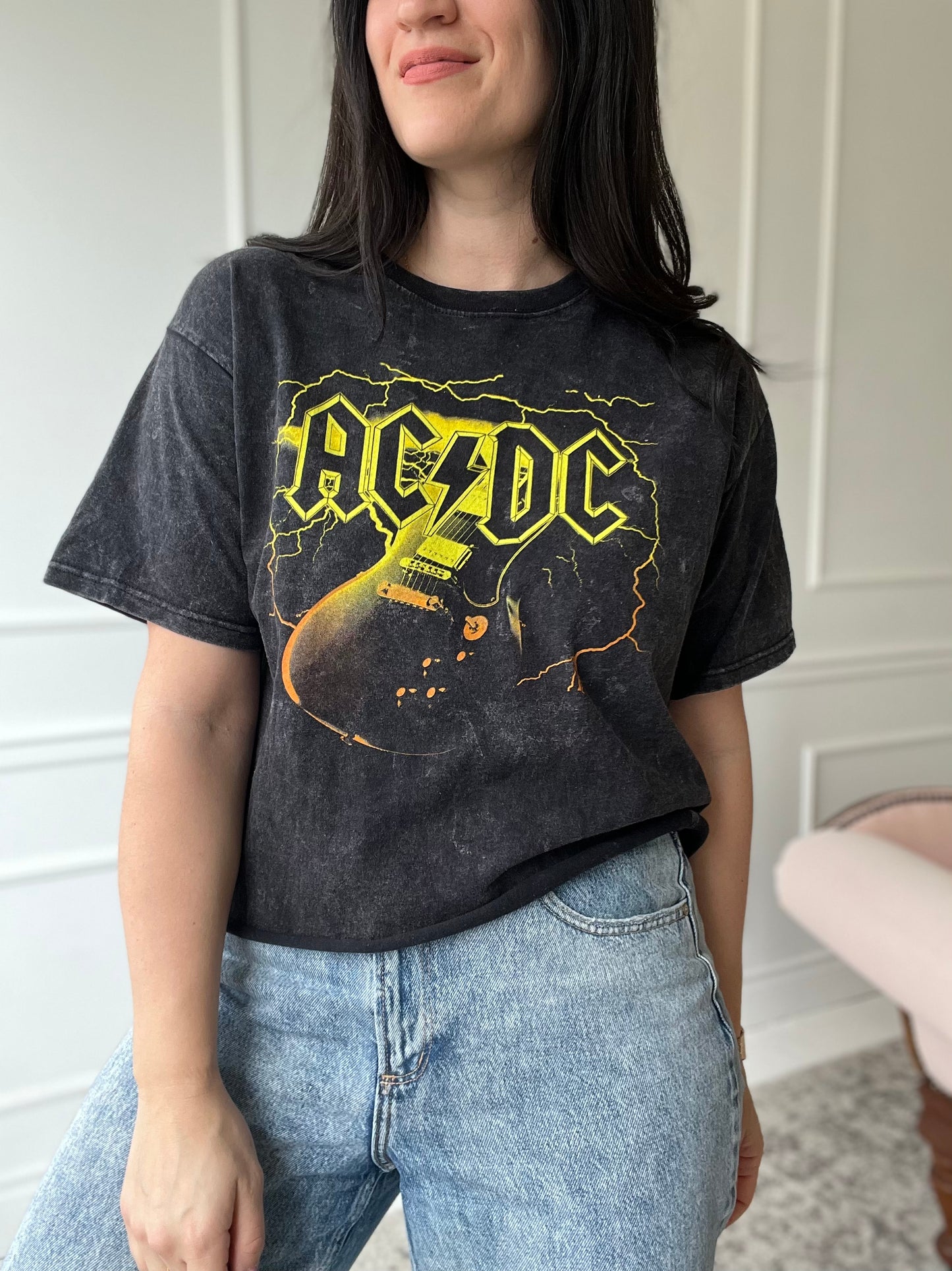 ACDC Acid Wash Band Tee - Size Womens L