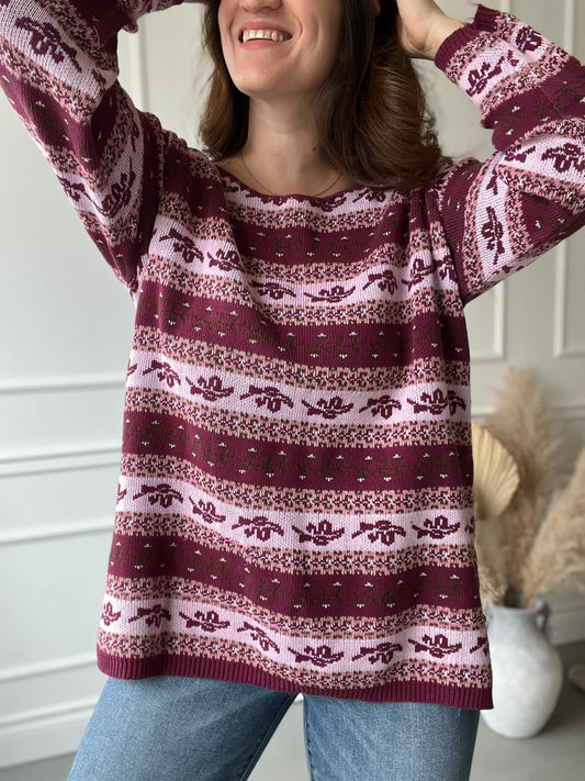 Magenta Cottage Core Sweater - Size XL