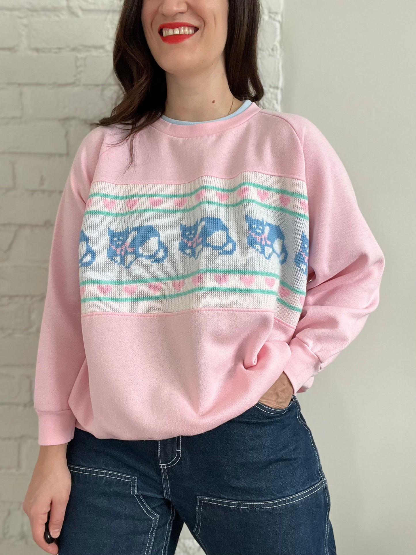 Bubblegum Pink Cat Love Sweater - L/XL