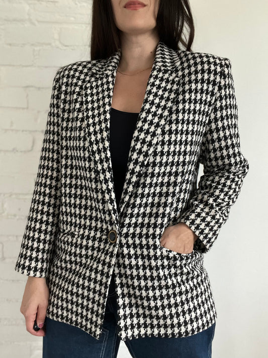 B&W Houndstooth Vintage Blazer  - Size L