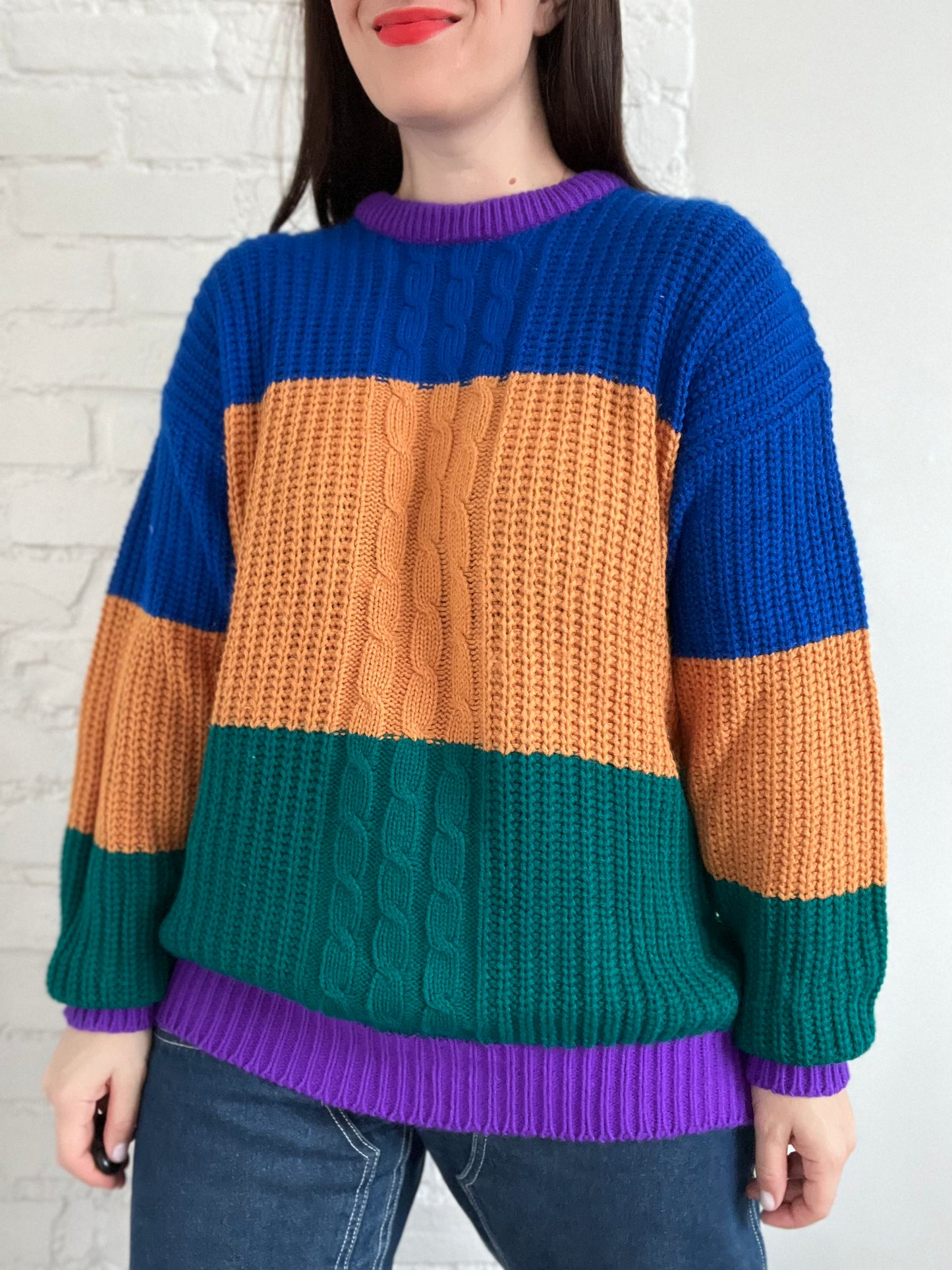 Bold Block Knit Sweater - L